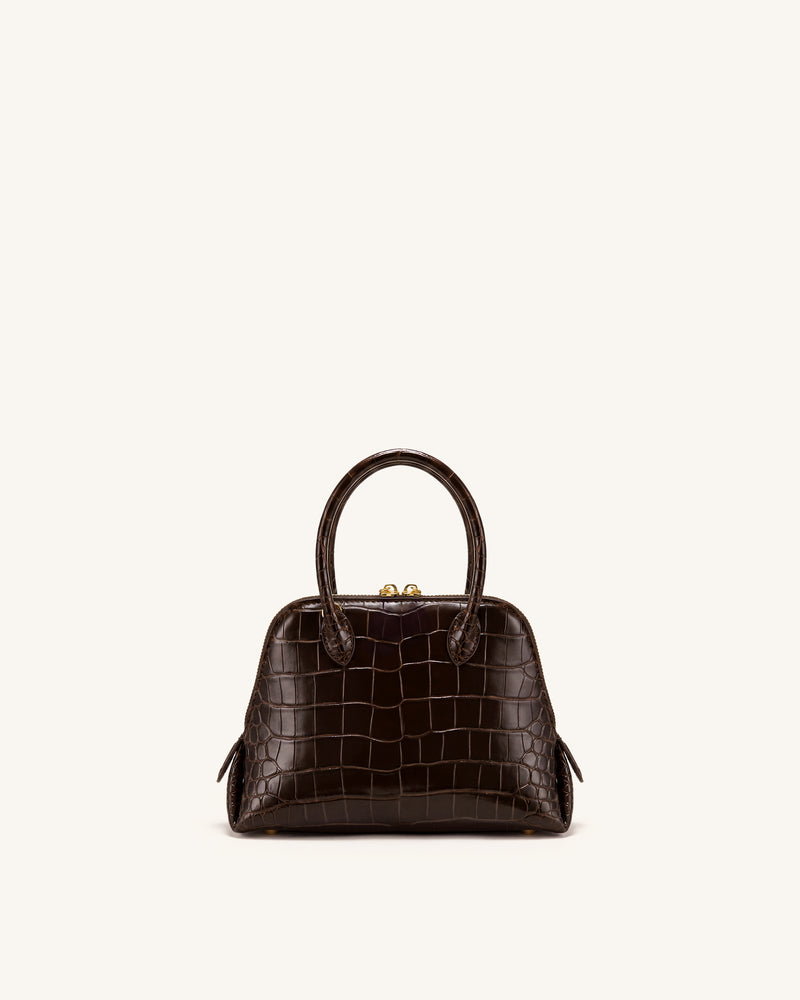 Nerina Structured Top Handle Bag - Dark Brown Croc
