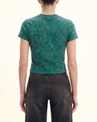 Crinkle Wash Rhinestone Cropped Tee - Emerald