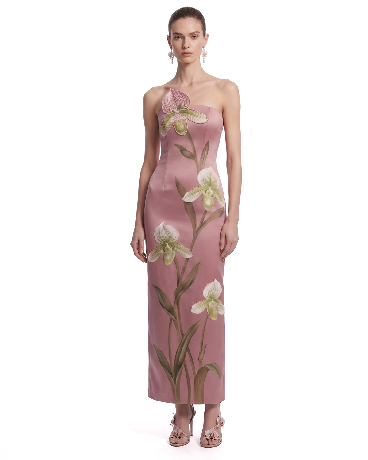 Floral Strapless Column Maxi Dress - Dusty Rose