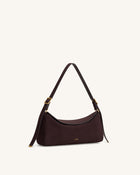 Elowen Faux Suede East-West Shoulder Bag - Dark Brown