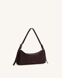 Elowen Faux Suede East-West Shoulder Bag - Dark Brown
