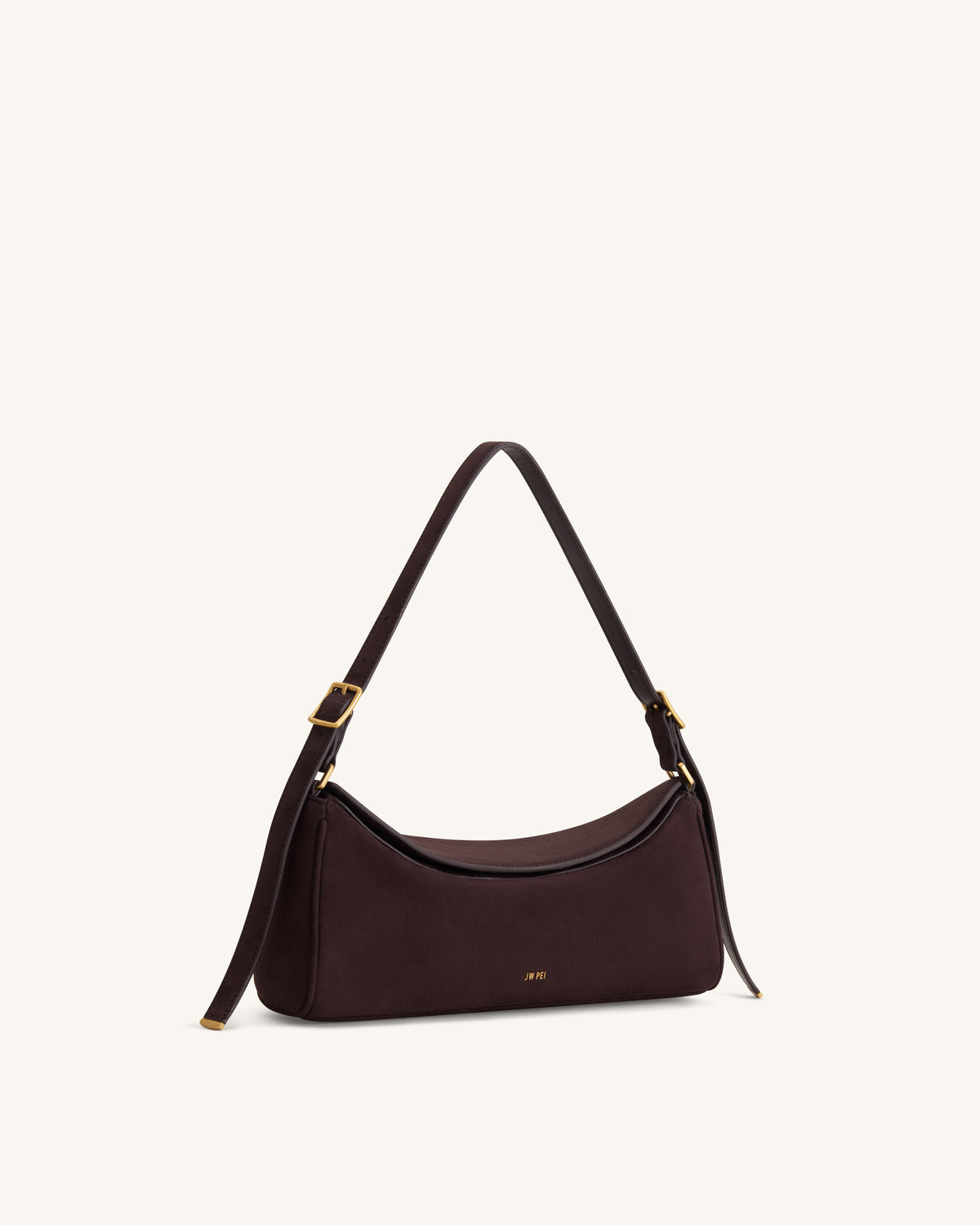 Elowen Faux Suede East-West Shoulder Bag - Dark Brown