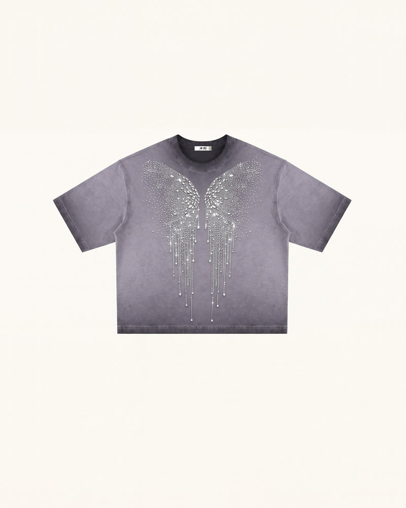 The Angelic Dripping Crystal Wings Tee - Smoke Purple
