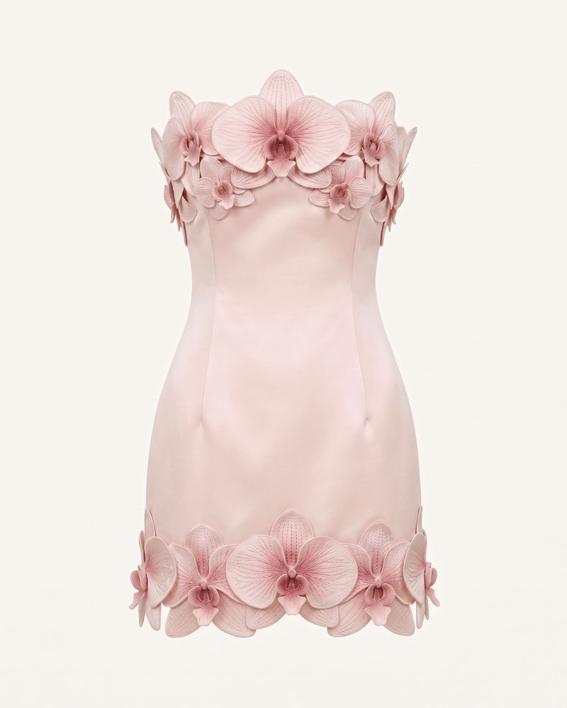 Orchid Trim Strapless Mini Dress - Pink