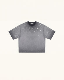 Cosmic Starburst Rhinestone Tee - Washed Grey