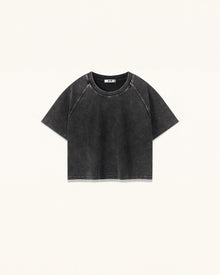 Distressed Raglan Cropped Tee - Faded Obsidian