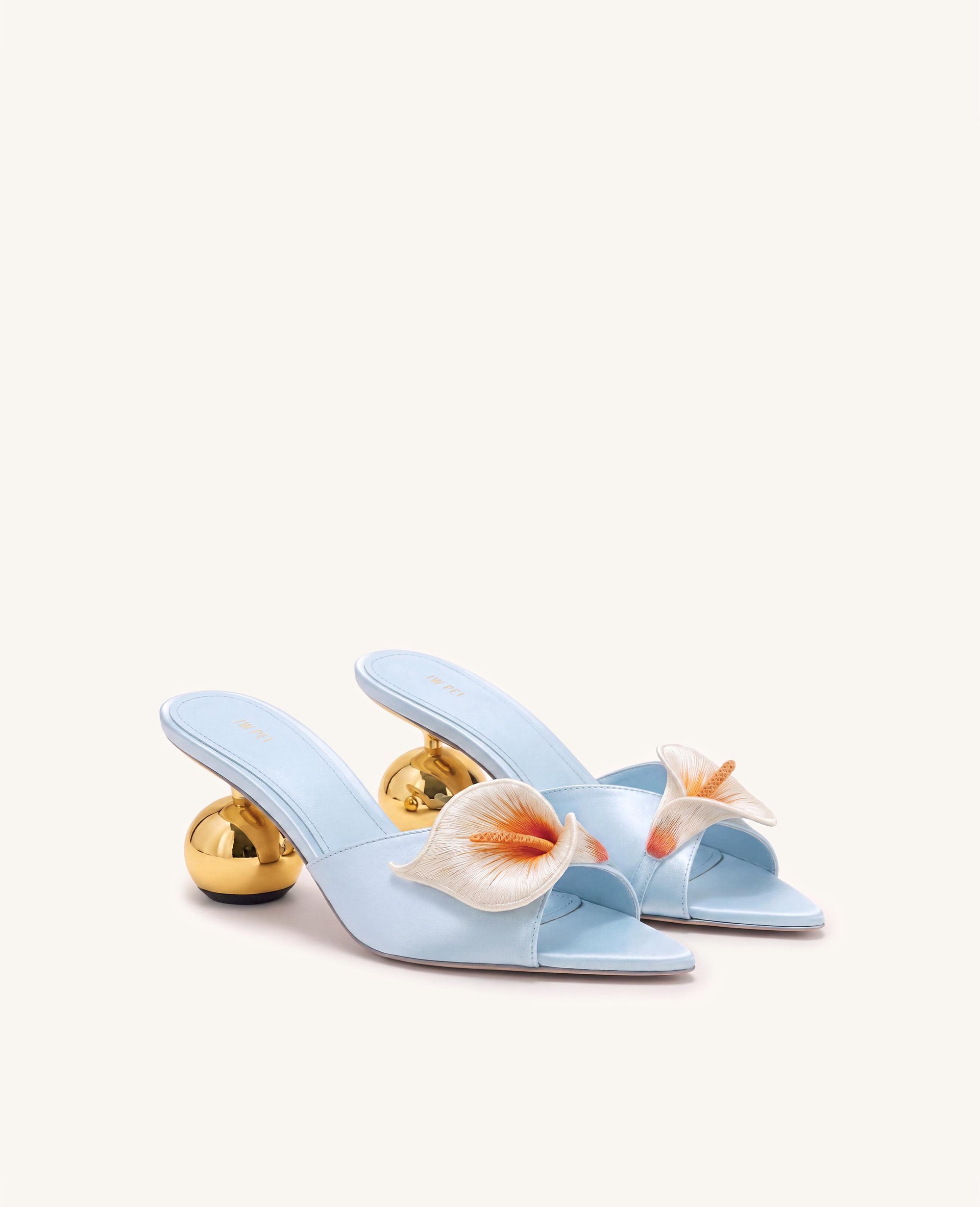 Bianca Calla Lily Sphere Heel Mules - Blue