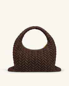 Cora Large Faux Suede Quilting Hobo Shoulder Bag - Dark Brown