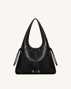 Elara Drawstring Hobo Bag - Black