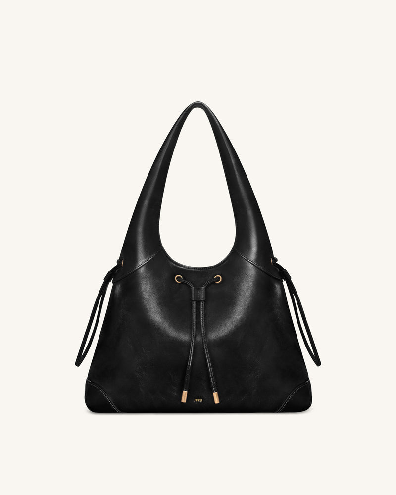 Elara Drawstring Hobo Bag - Black