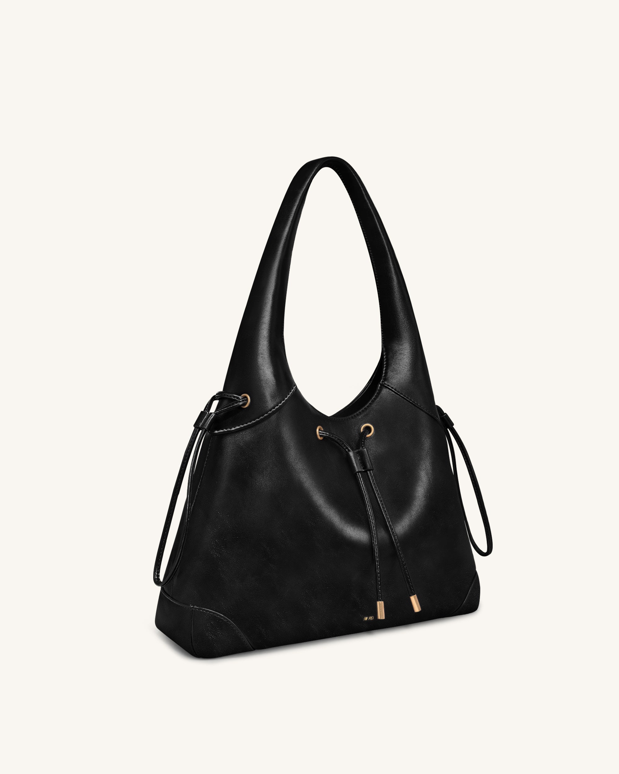 Elara Drawstring Hobo Bag - Black