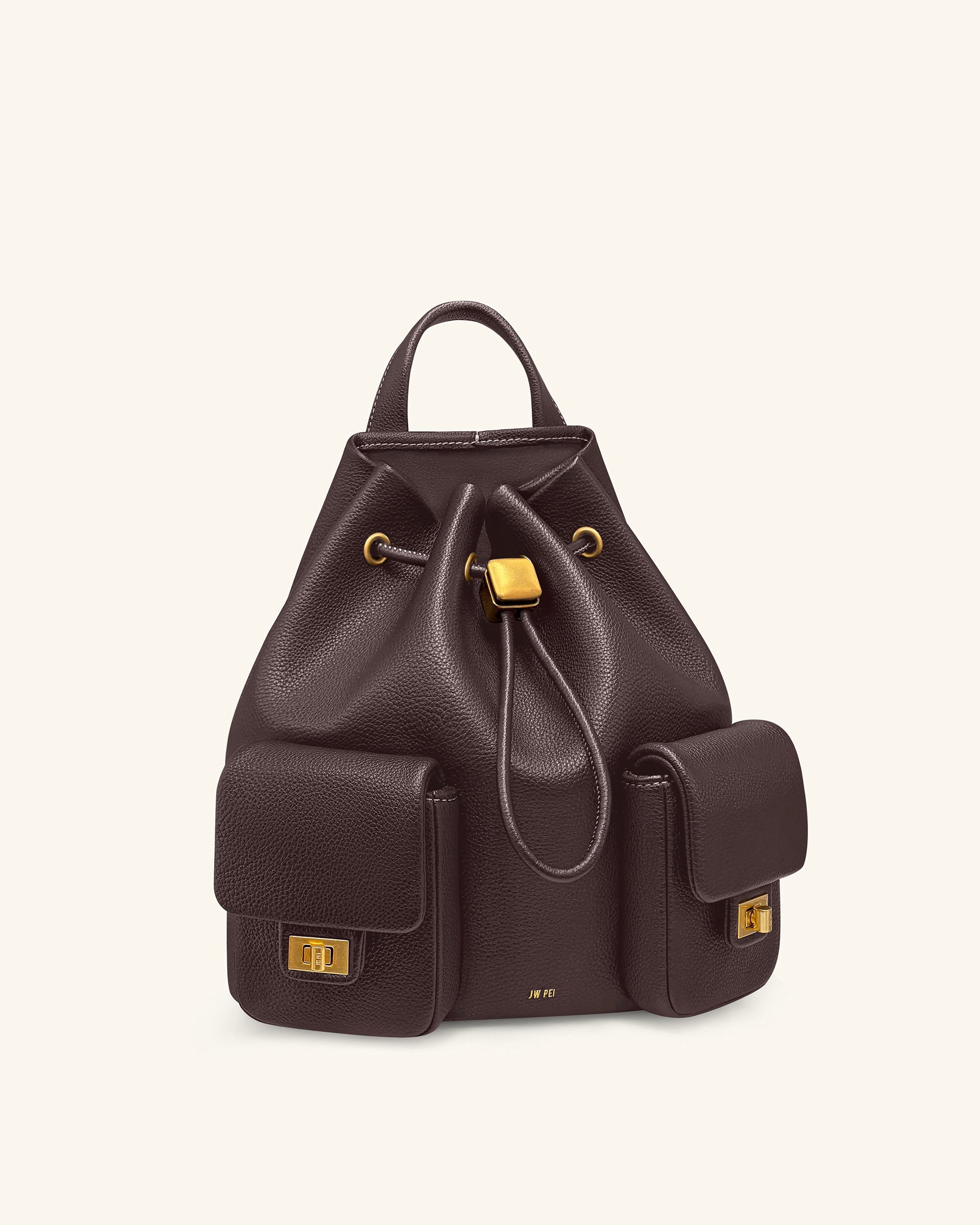 Avery Pebbled Drawstring Utility Backpack – Dark Brown