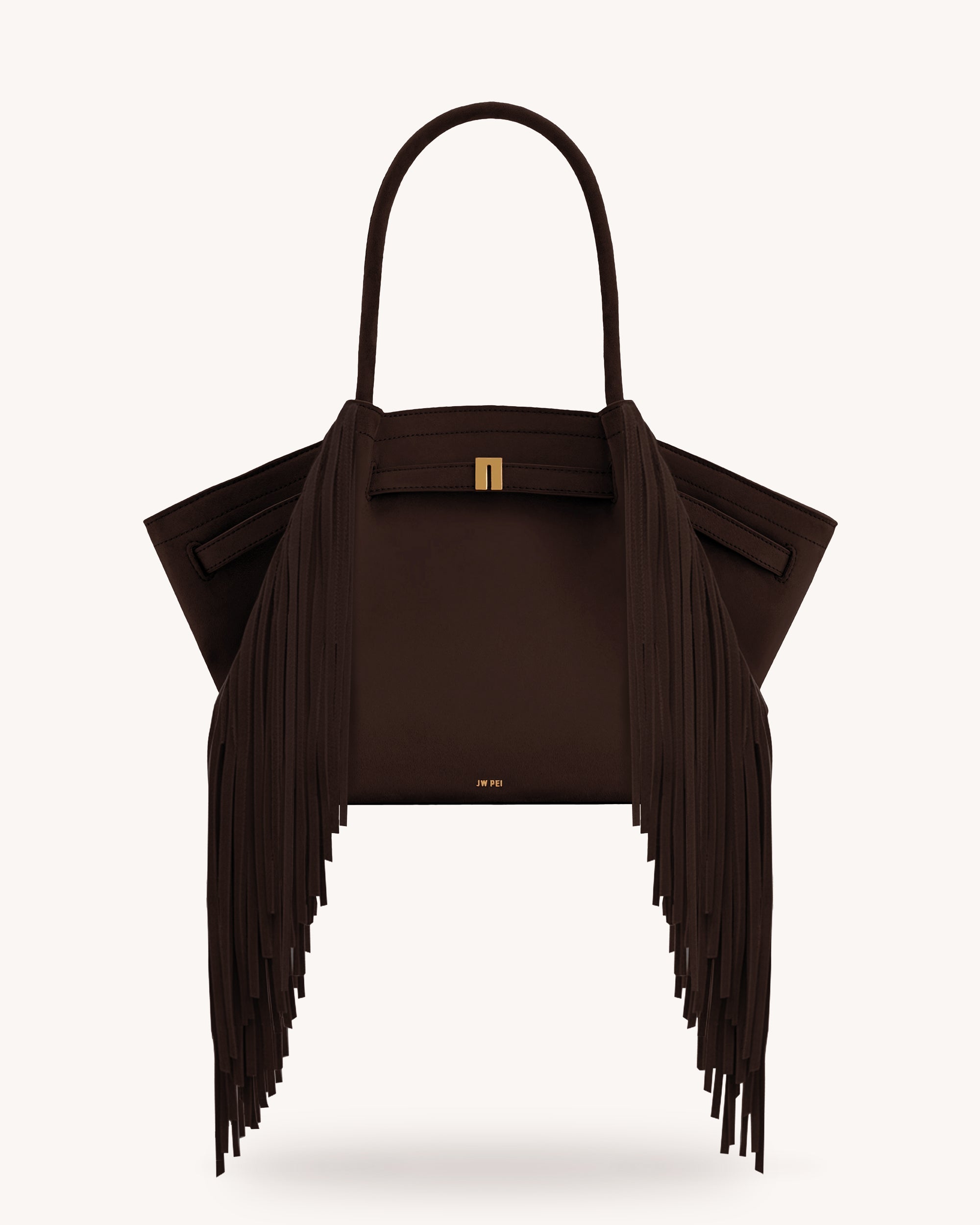 Hana Medium Faux Suede Fringe Tote Bag - Dark Brown