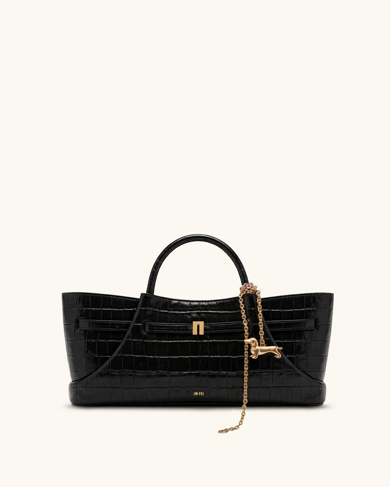 Maeve Dachshund Metal Charm Tote Bag - Black Croc