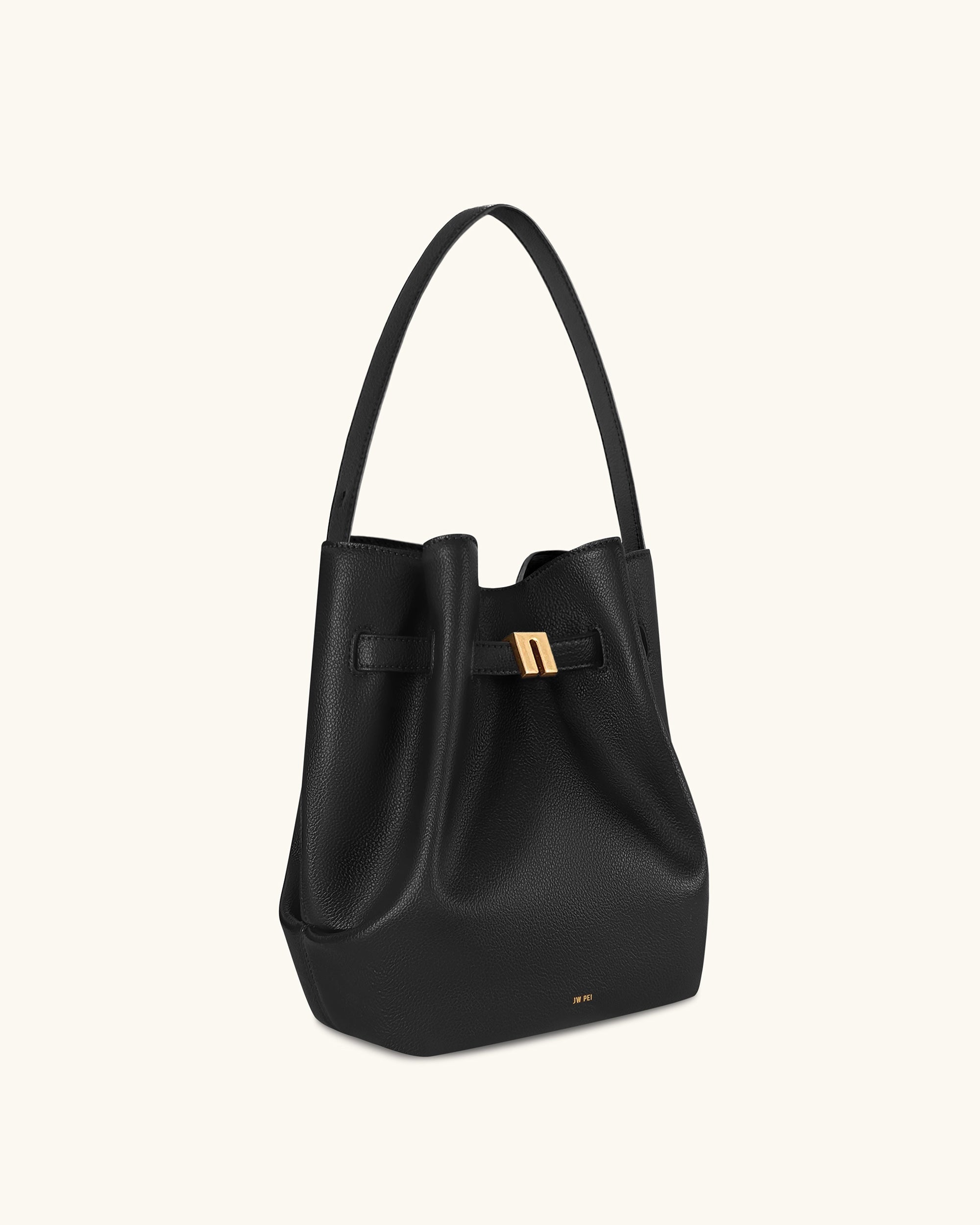Clara Lock Accent Bucket Shoulder Bag - Black