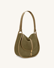 Arla Small Faux Suede Hobo Bag - Olive Green