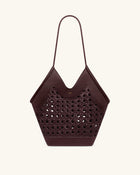 Maribel Woven Panel Tote Bag - Burgundy