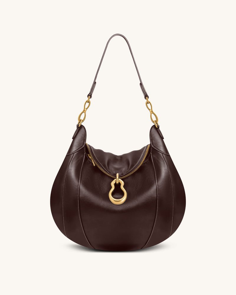 Daria Metal Pendant Embellished Shoulder Bag - Dark Brown