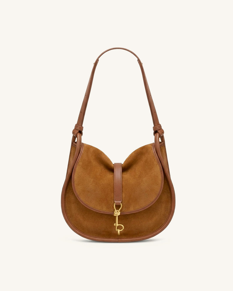 Arla Small Faux Suede Hobo Bag – Camel
