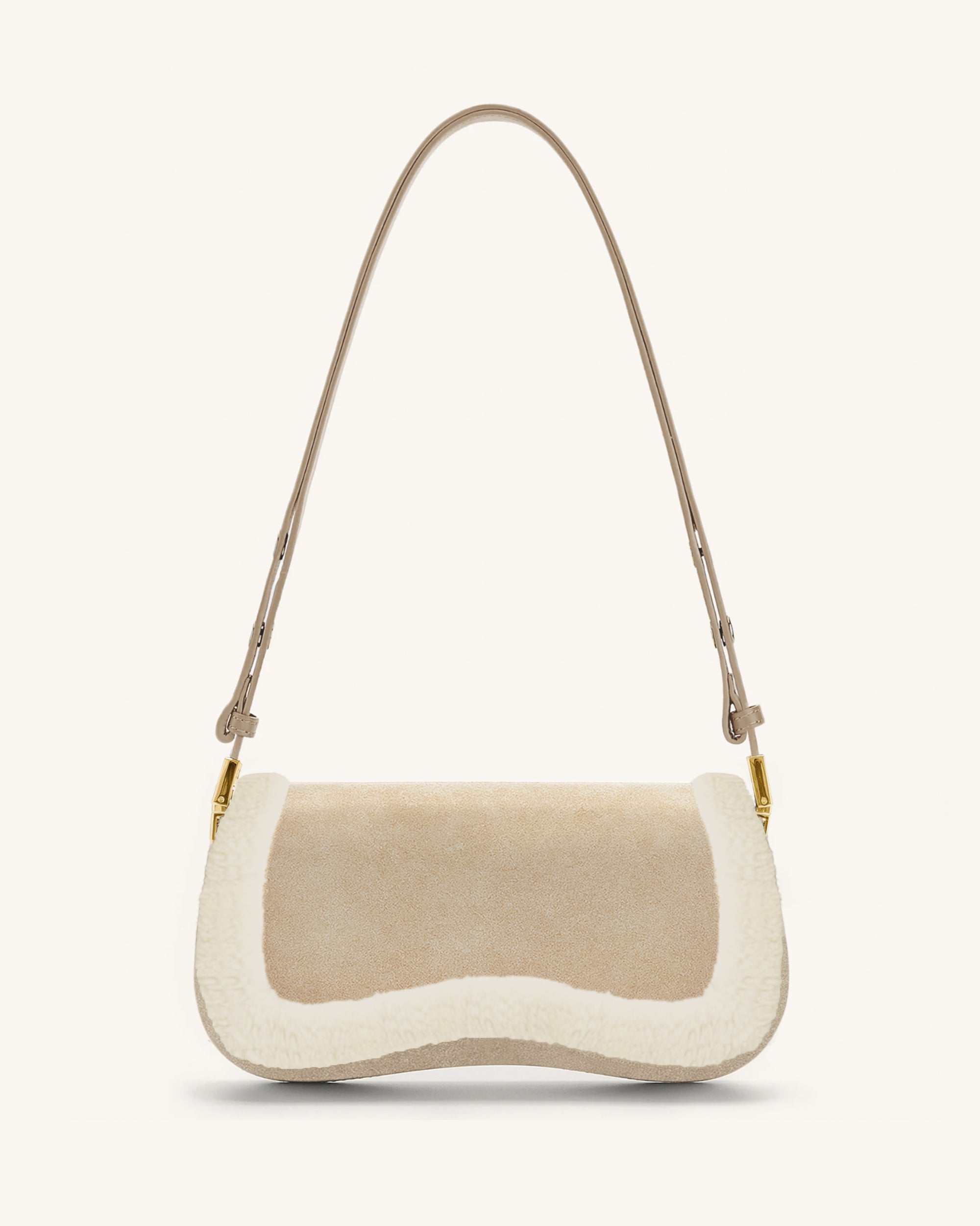 Joy Faux Suede Wool Trim Shoulder Bag - Apricot
