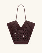 Maribel Woven Panel Tote Bag - Burgundy
