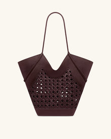 Maribel Woven Panel Tote Bag - Burgundy