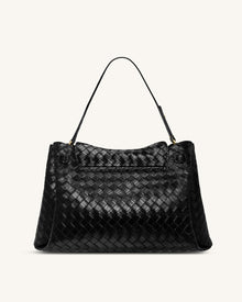 Rhea Large Woven Textured Shoulder Bag - Black