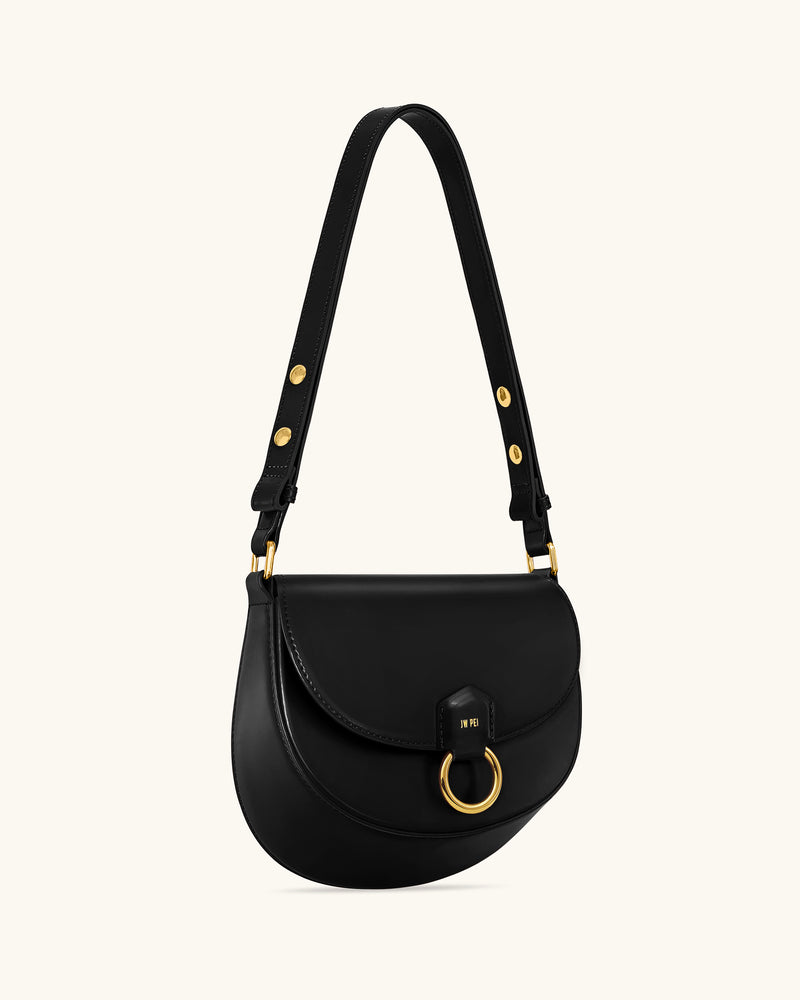Diana Ring Flap Saddle Bag - Black