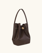 Clara Lock Accent Bucket Shoulder Bag - Mocha Brown