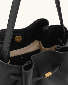 Clara Lock Accent Bucket Shoulder Bag - Black