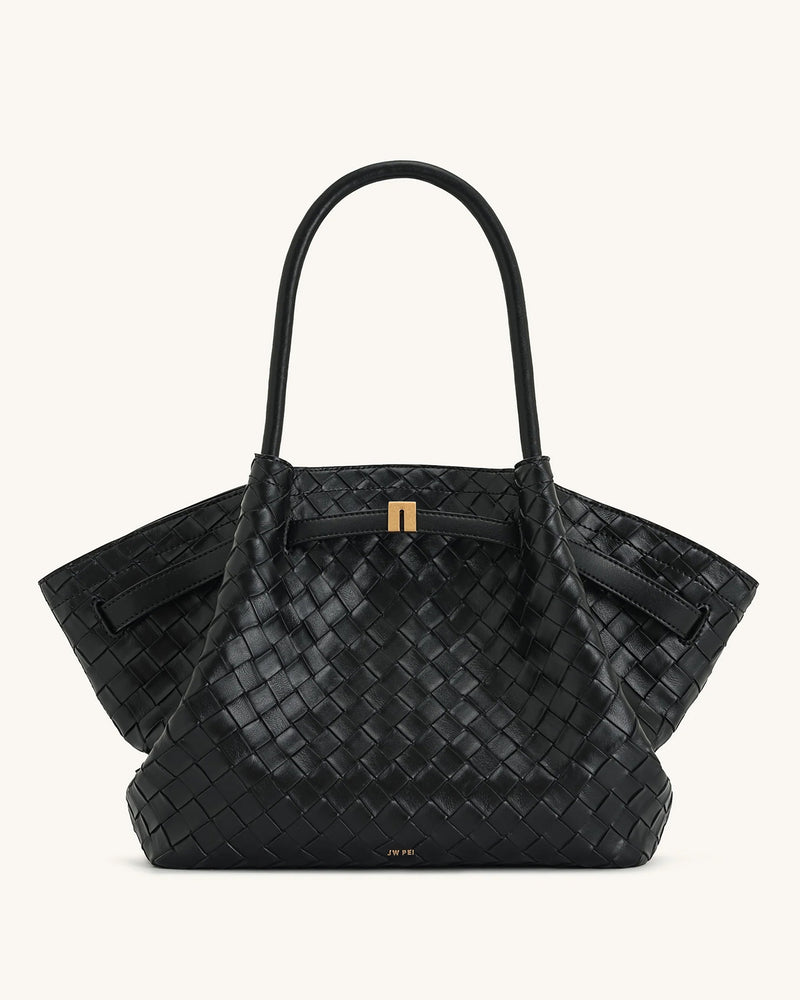 Hana Large Weave Texture Tote Bag - Black