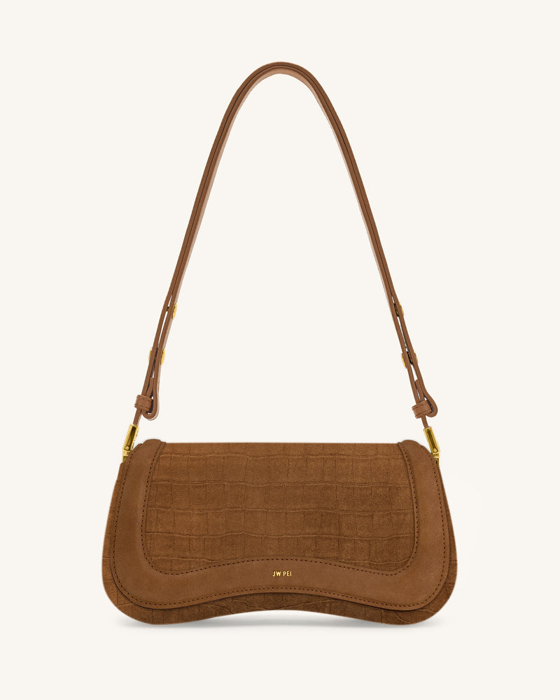 Joy Croc-Embossed Faux Suede Shoulder Bag - Brown