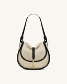 Arla Small Faux Suede Hobo Bag – Black Canvas