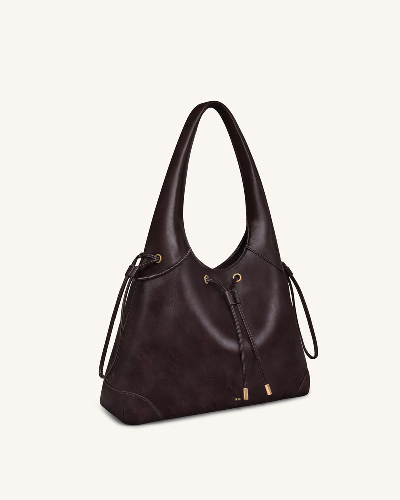 Elara Drawstring Hobo Bag - Dark Brown