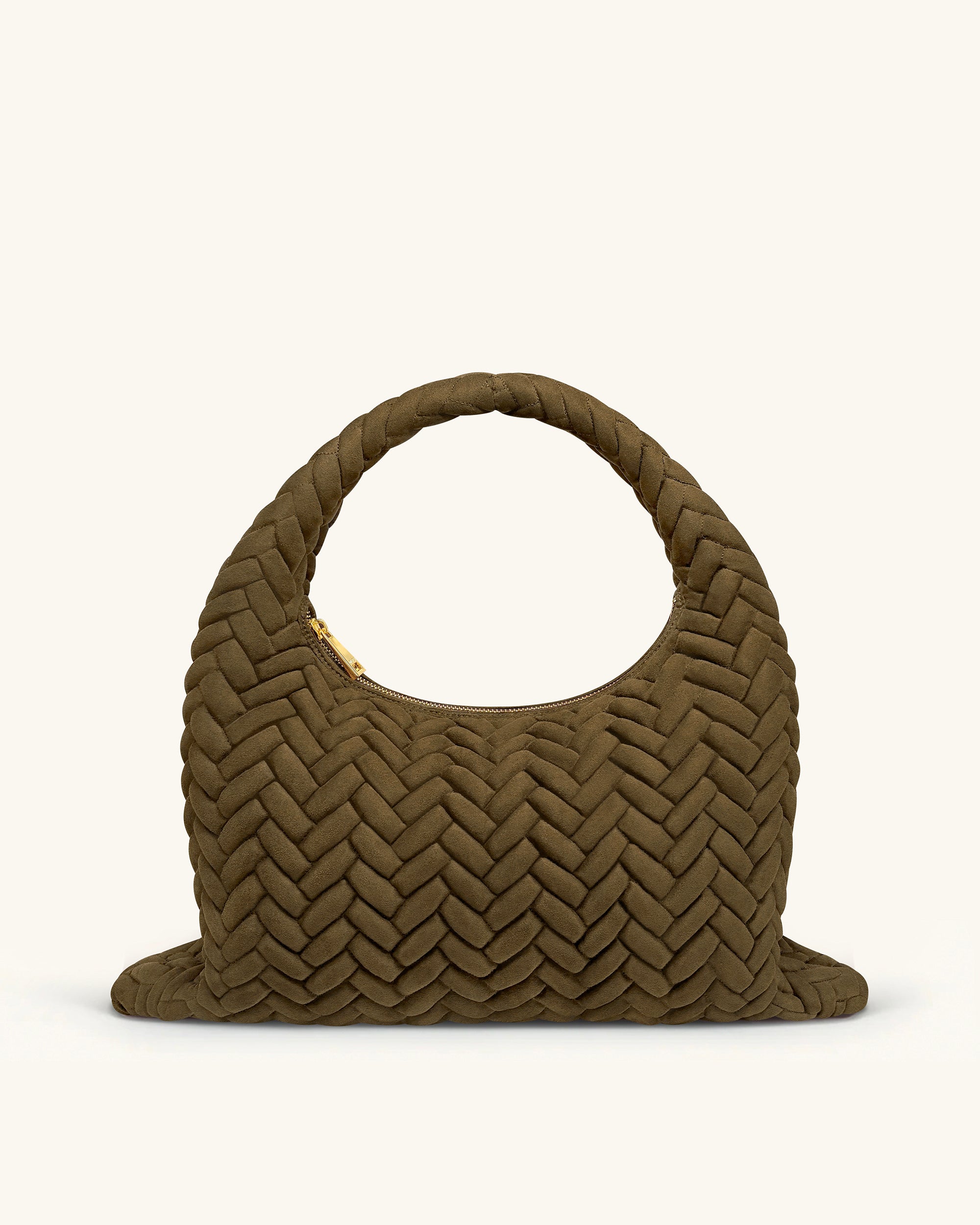 Cora Large Faux Suede Quilting Hobo Shoulder Bag - Dark Olive