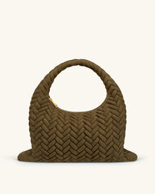 Cora Large Faux Suede Quilting Hobo Shoulder Bag - Dark Olive