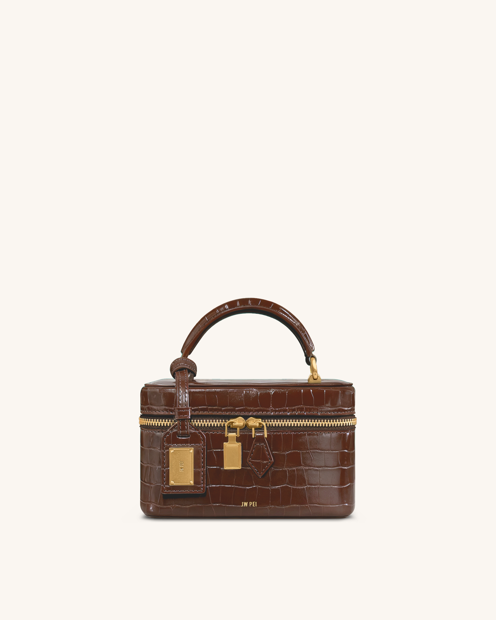 Cleo Box Shape Top Handle Bag - Deep Brown Croc