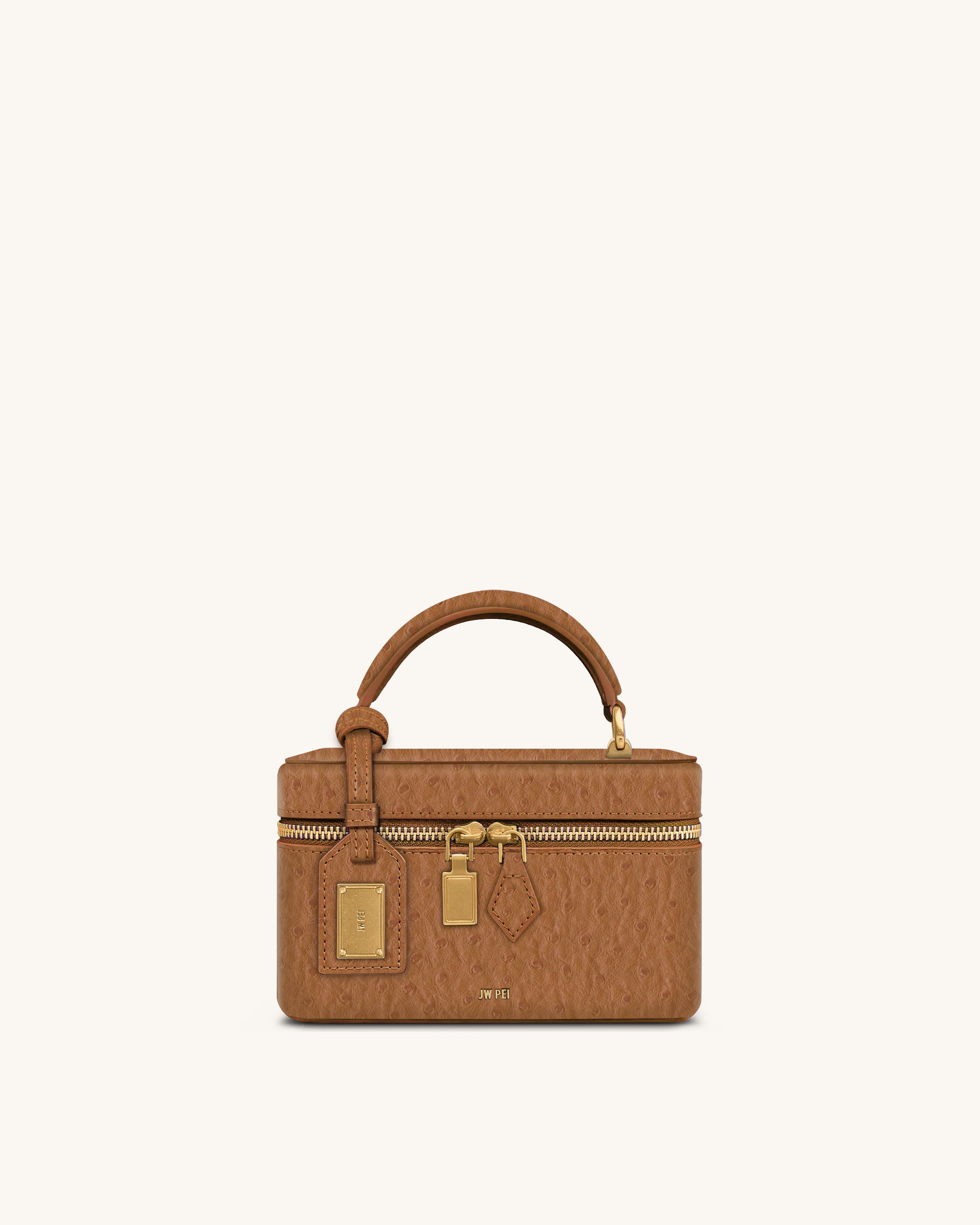 Cleo Faux Ostrich Texture Box Shape Top Handle Bag - Brown