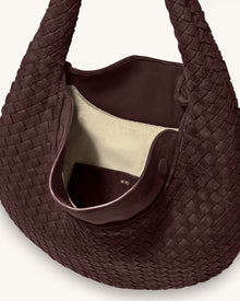 Nola Faux Suede Woven Hobo Shoulder Bag - Dark Mocha