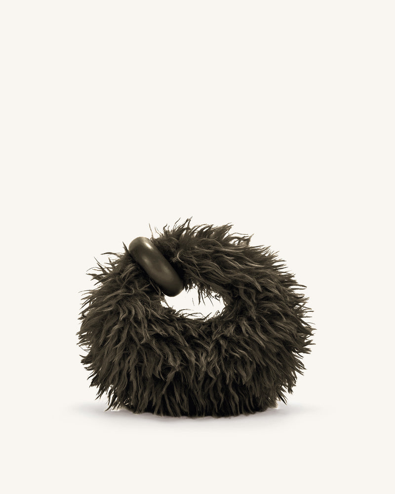 Abacus Faux Fur Mini Top Handle Bag - Olive Green