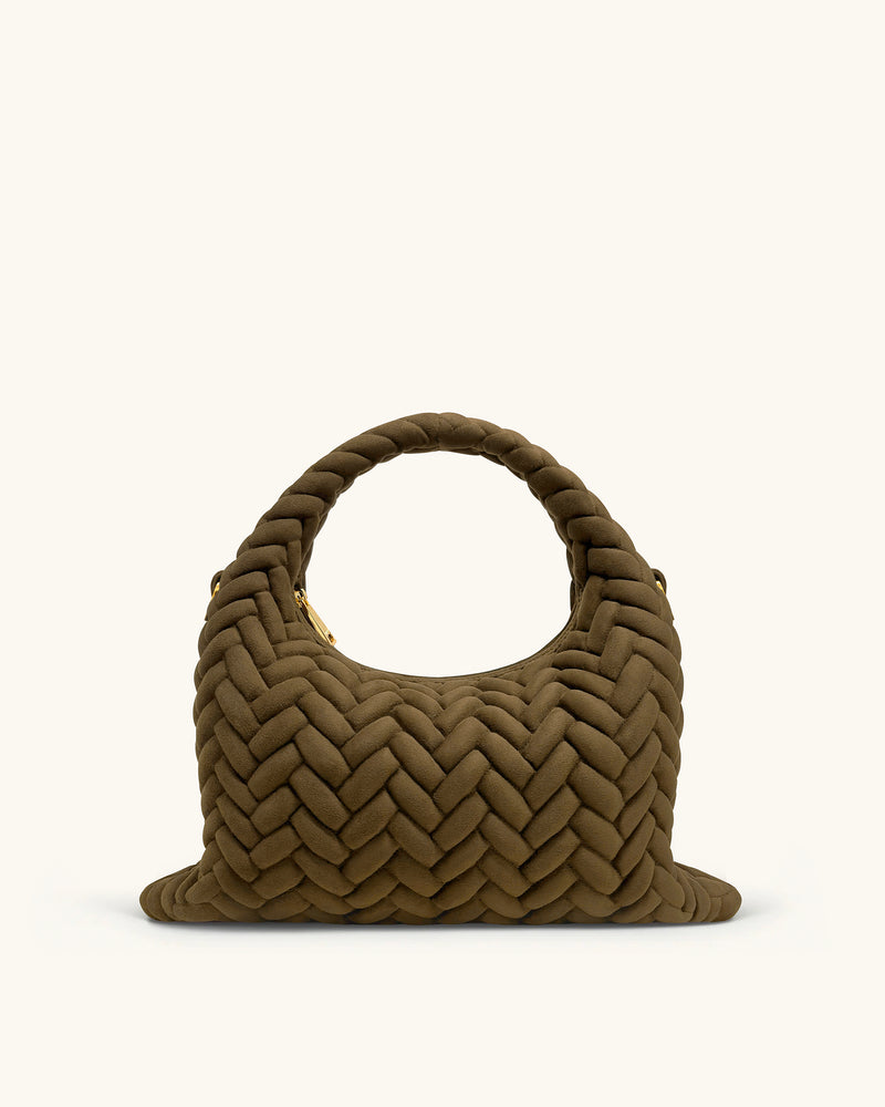 Cora Faux Suede Quilting Handle Bag - Olive Green