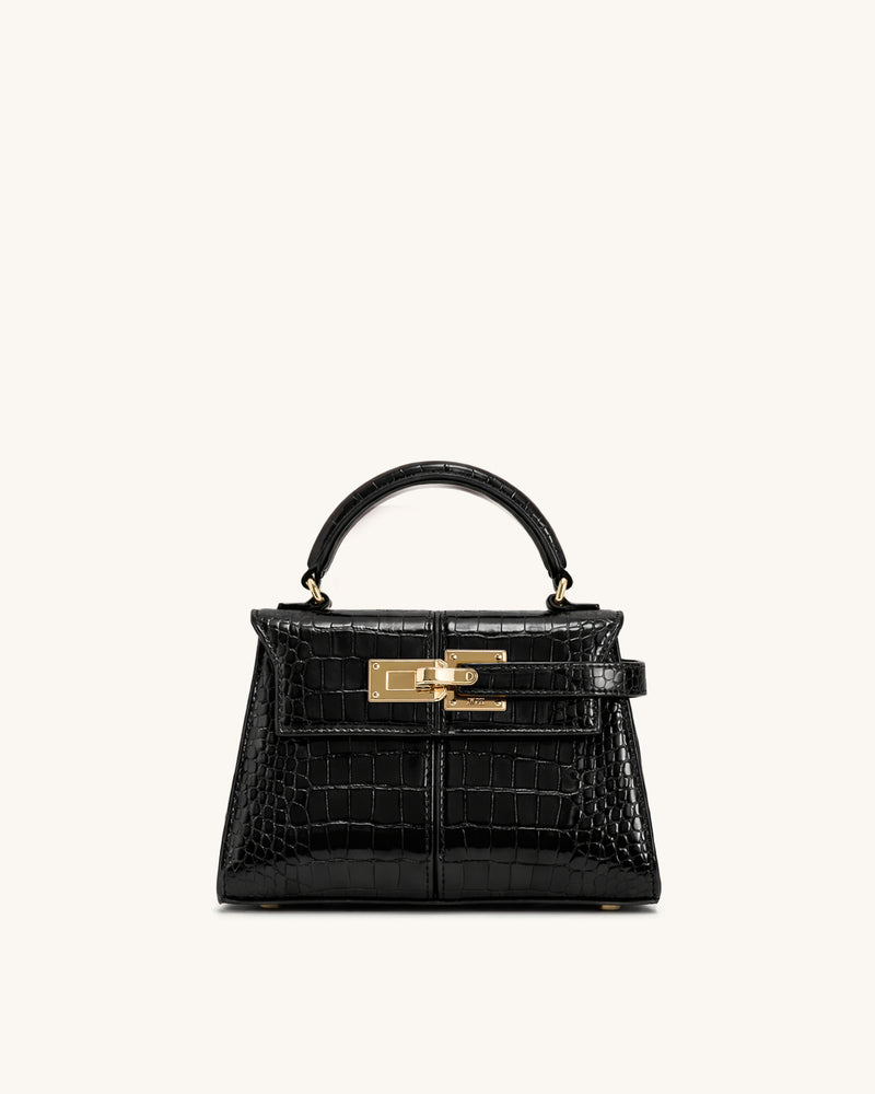Elise Top Handle Bag - Black Croc