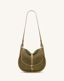 Arla Small Faux Suede Hobo Bag - Olive Green