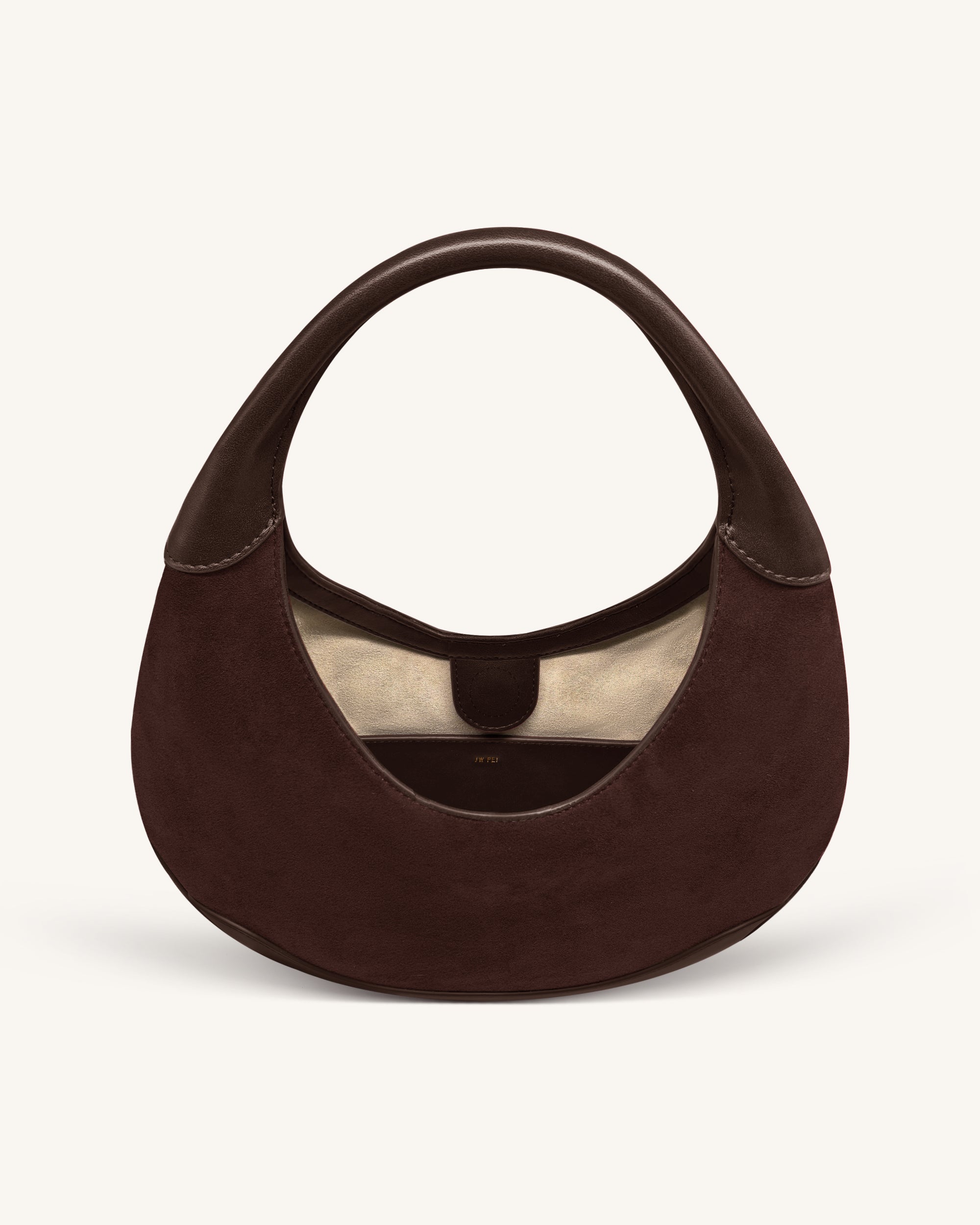 Colette Faux Suede Crescent Hobo Bag - Dark Brown