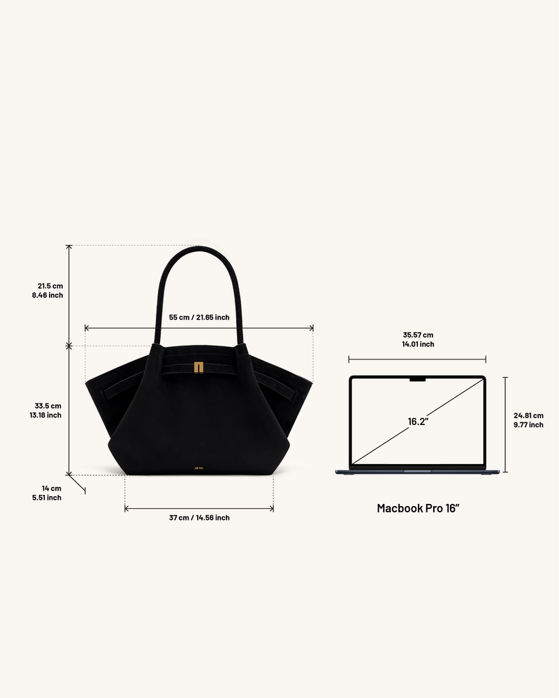 Hana Large Faux Suede Tote Bag - Black