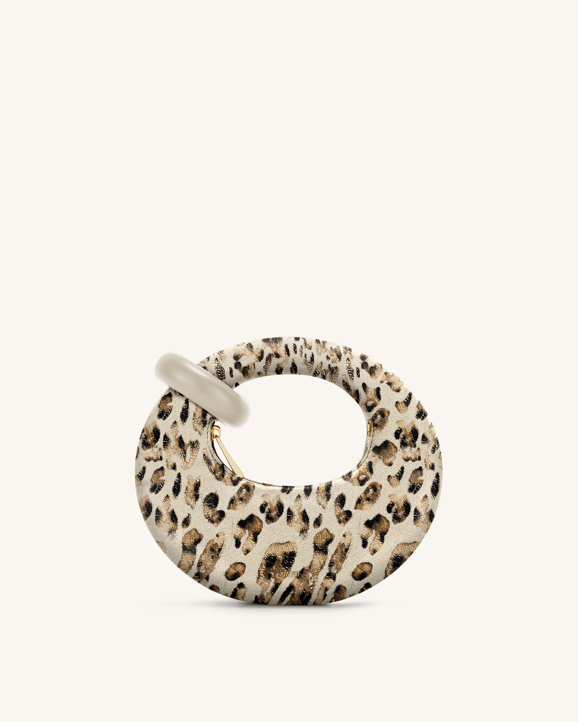 Abacus Faux Suede Leopard Print Mini Top Handle Bag - Beige