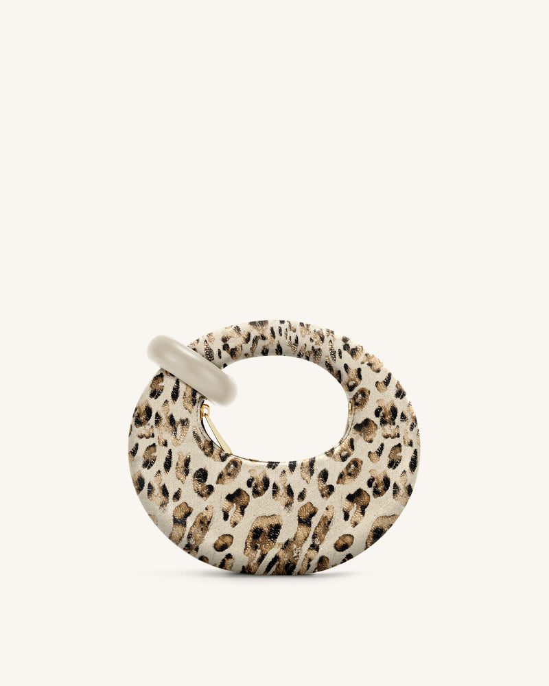 Abacus Faux Suede Leopard Print Mini Top Handle Bag - Beige