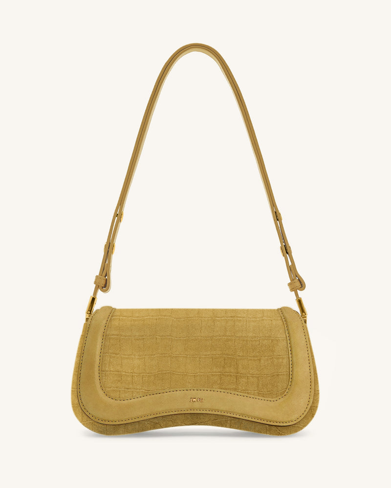 Joy Croc-Embossed Faux Suede Shoulder Bag - Yellow