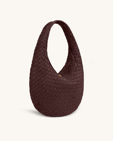 Nola Faux Suede Woven Hobo Shoulder Bag - Dark Mocha