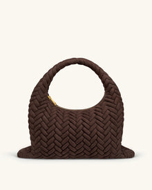 Cora Large Faux Suede Quilting Hobo Shoulder Bag - Dark Brown